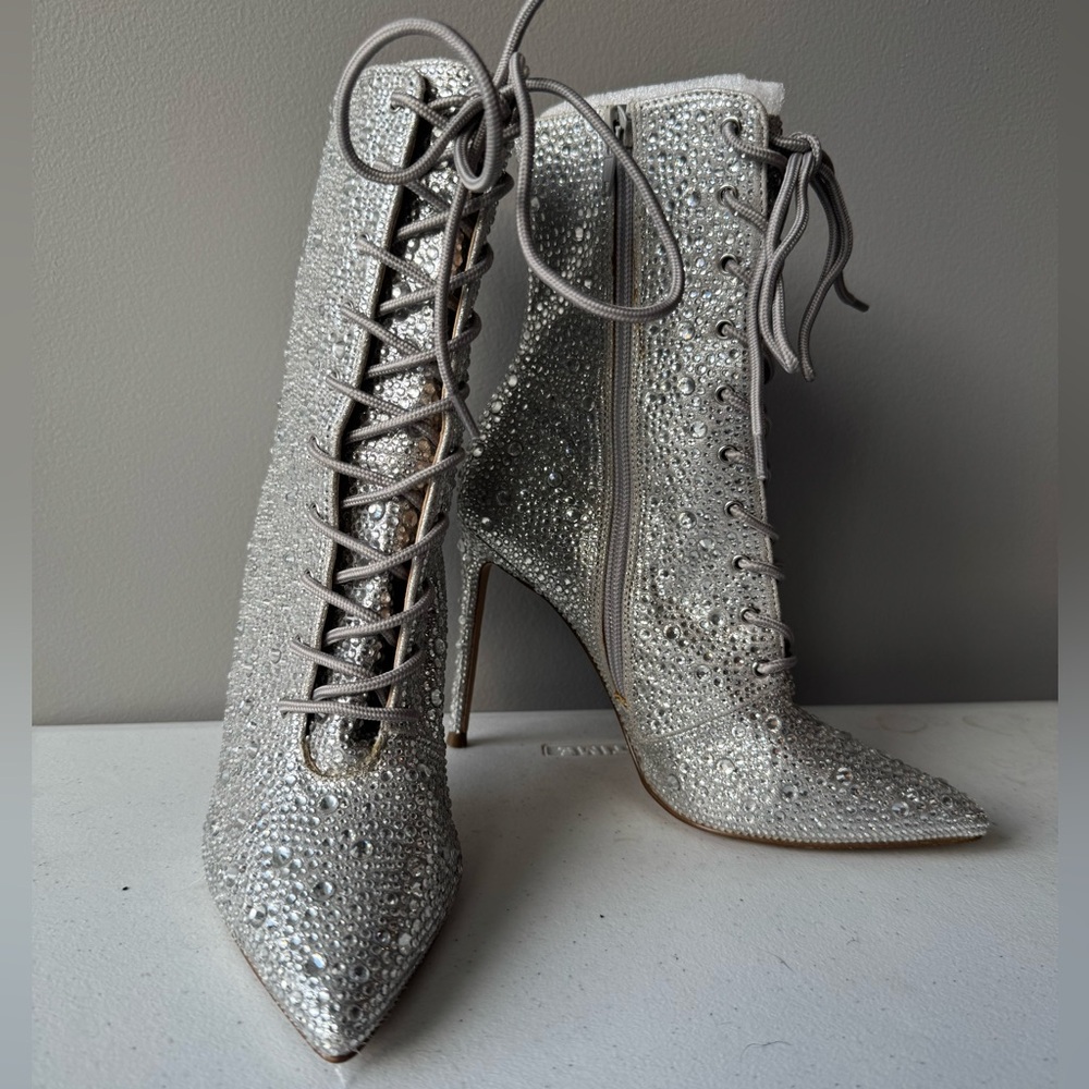 Silver Gem Steven Madden Lace-Up High Heel Boots